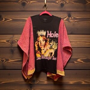 HOLE BAND T w Pockets Poncho Kantha Handmade One Of a Kind Upcycled Boho